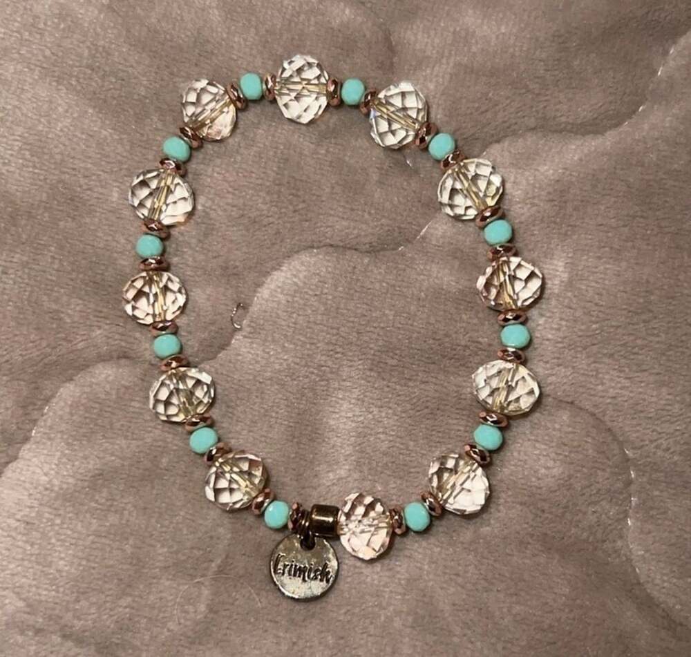 Erimish Beaded Stretch Bracelet Clear Teal Gold